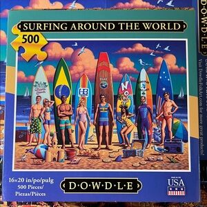 🧩 500 piece Dowdle “Surfing Around the World”. Bright, vibrant, so fun! Complete